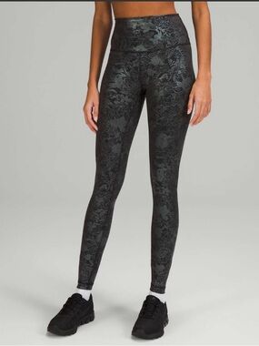 lululemon Wunder Train High-Rise Black Metallic Floral Jacquard Leggings